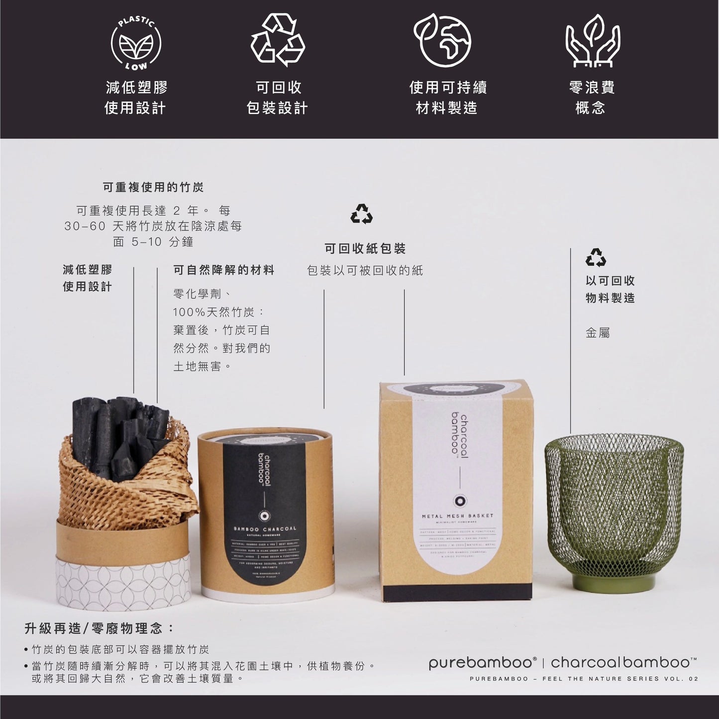 CharcoalBamboo 天然吸濕除臭擴香原竹炭套裝