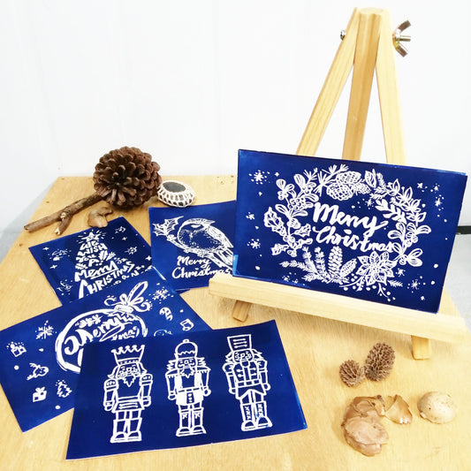 藍曬手工聖誕咭 Christmas card