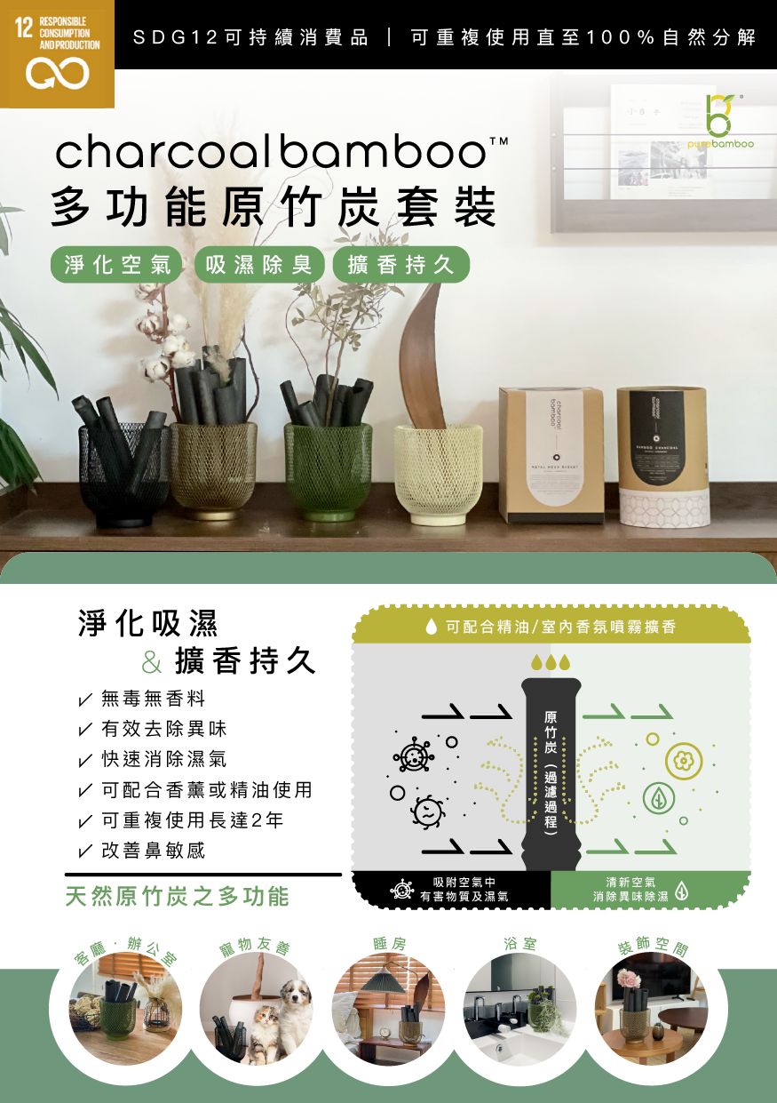 CharcoalBamboo 天然吸濕除臭擴香原竹炭套裝